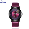 Prema Women Watches Ladies Quartz Watch Shining Bracelet Purple Leather Strap Wristwatches